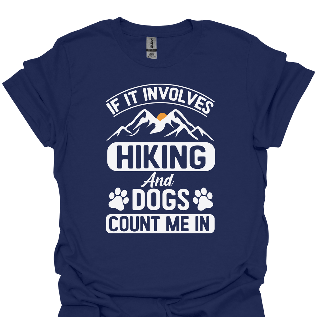 T-Shirt Navy / XS If It Involves Hiking and Dogs, Count Me In – Mountain Paw Print T-Shirt
