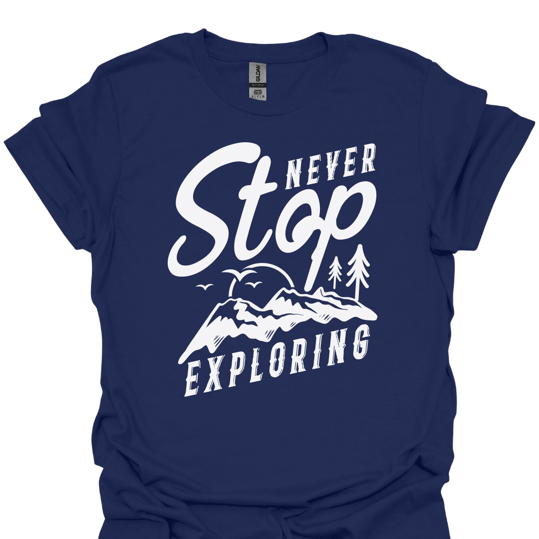 T-Shirt Navy / XS Never Stop Exploring – Mountain Adventure T-Shirt 🧭