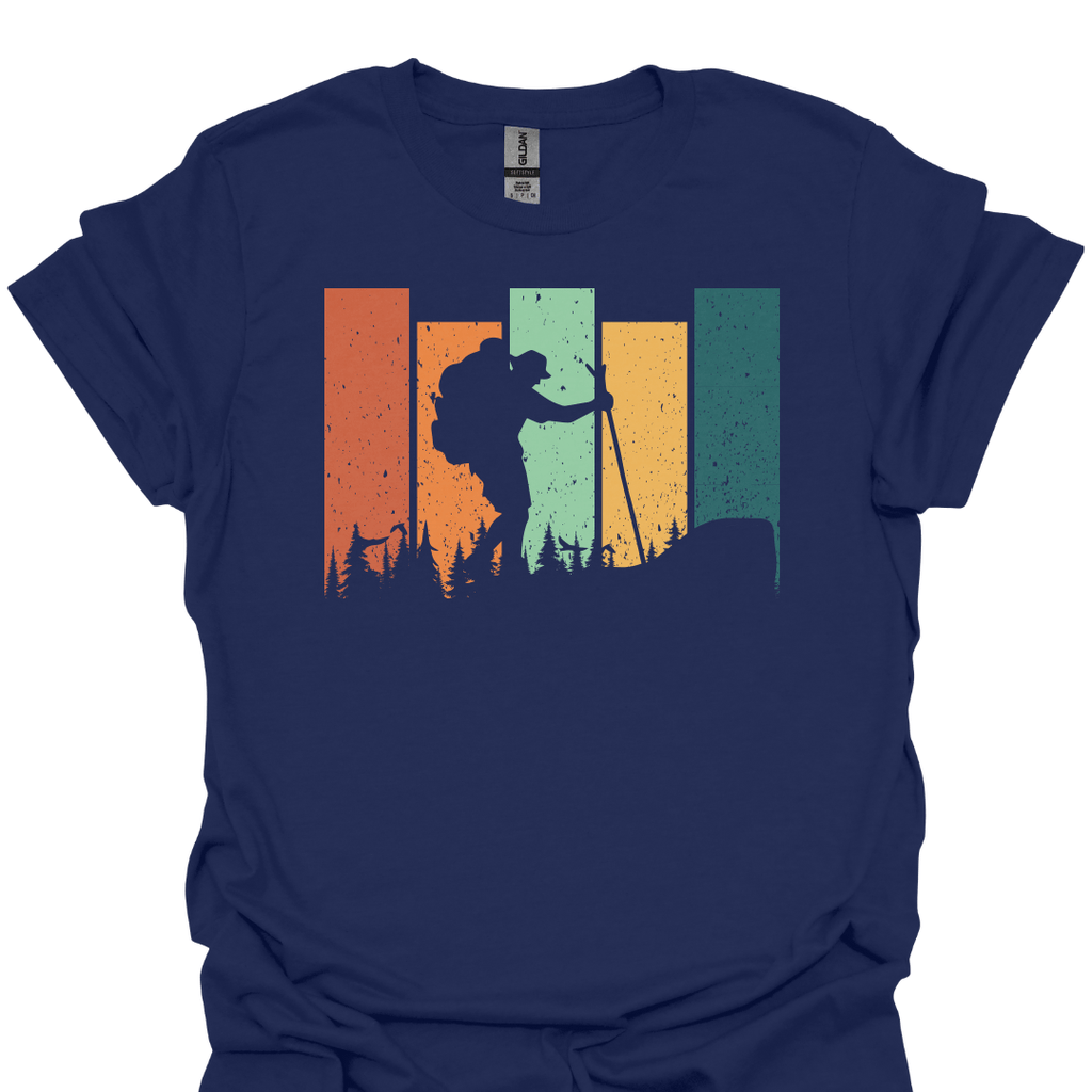 T-Shirt Navy / XS Retro Hiker Silhouette – Vintage Outdoor Adventure T-Shirt