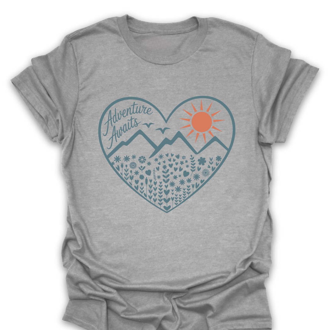 T-Shirt Sport Grey / S Adventure Awaits Floral Heart T-Shirt
