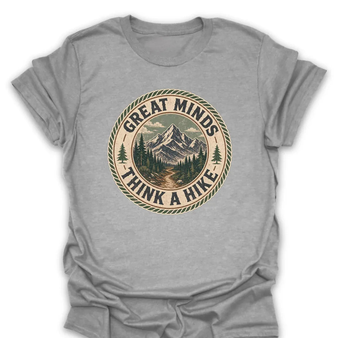 T-Shirt Sport Grey / S Great Minds Think A Hike Vintage Badge