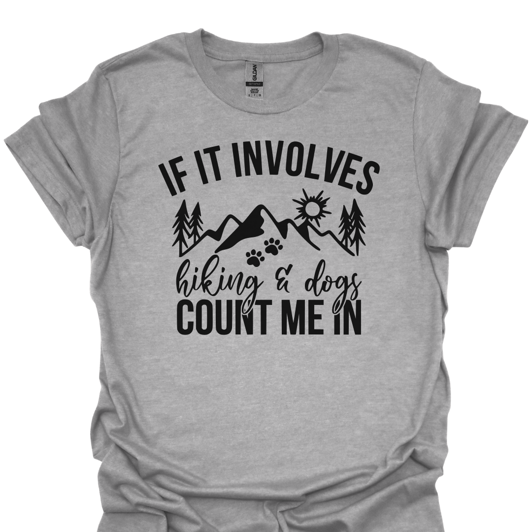 T-Shirt Sport Grey / S If It Involves Hiking and Dogs, Count Me In – Paw Print & Mountain T-Shirt