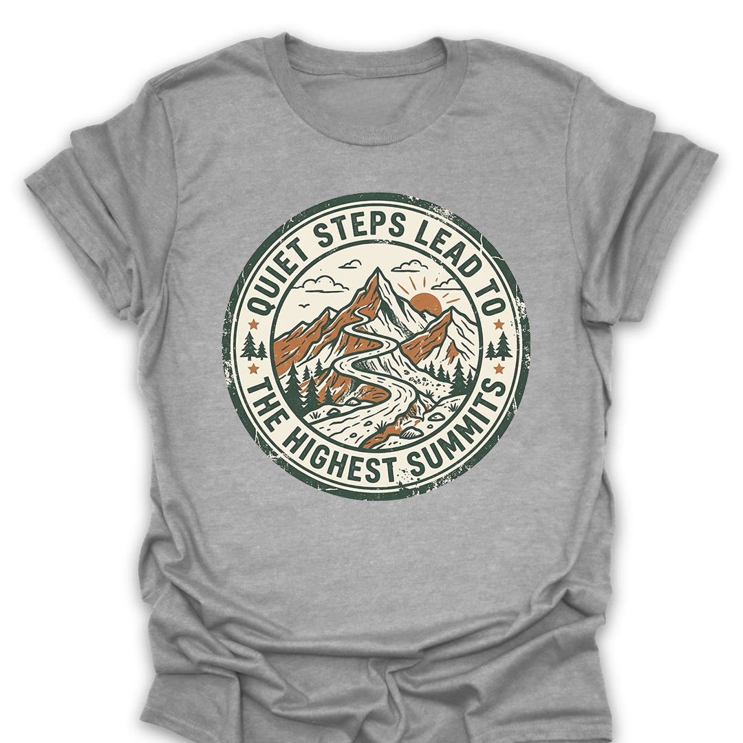 T-Shirt Sport Grey / S Quiet Steps Highest Summits Vintage Hiking Tee