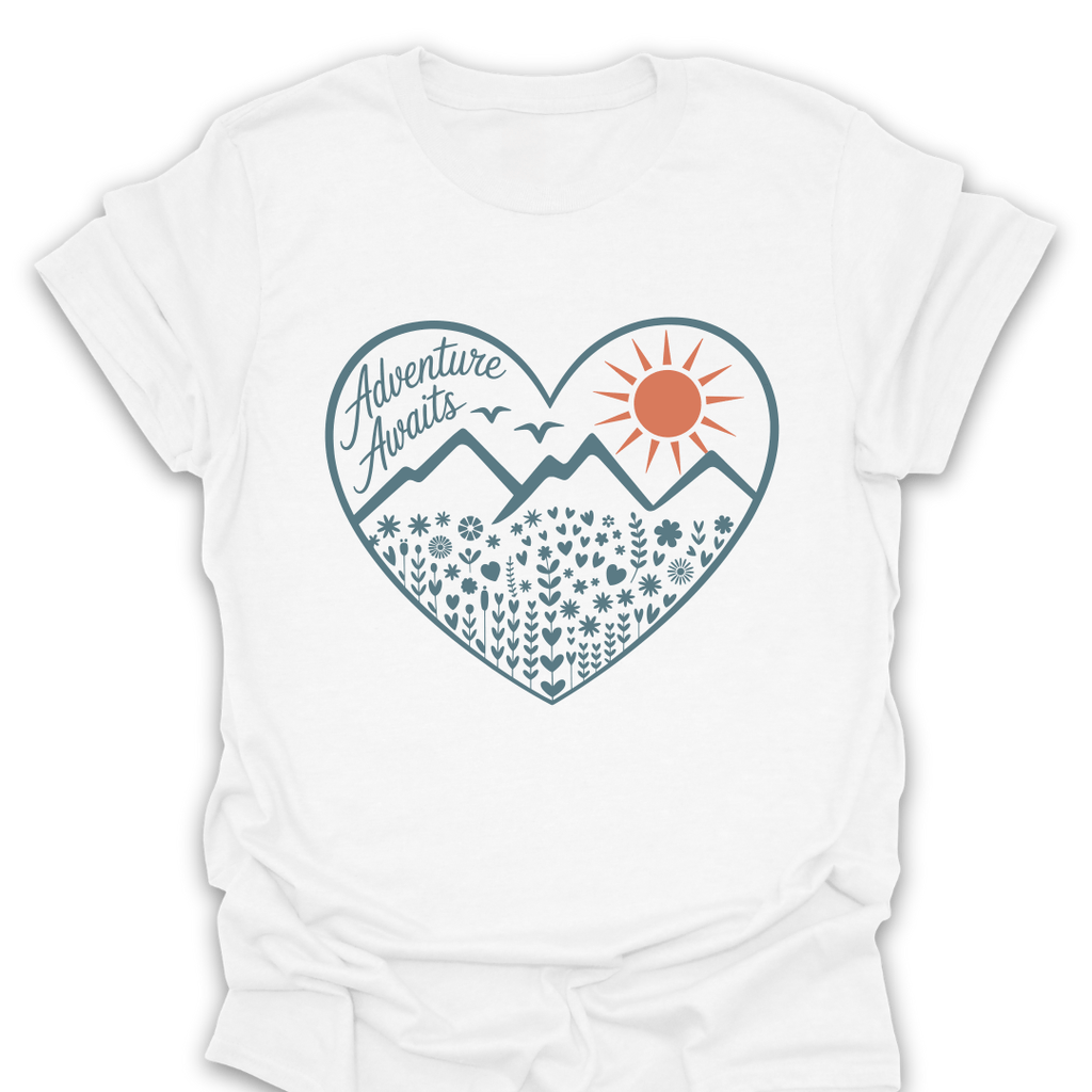 T-Shirt White / S Adventure Awaits Floral Heart T-Shirt