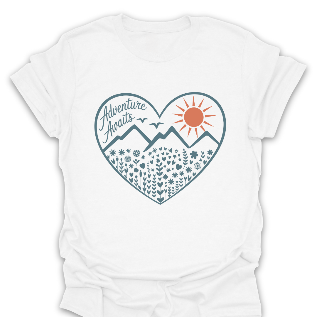 T-Shirt White / S Adventure Awaits Floral Heart T-Shirt