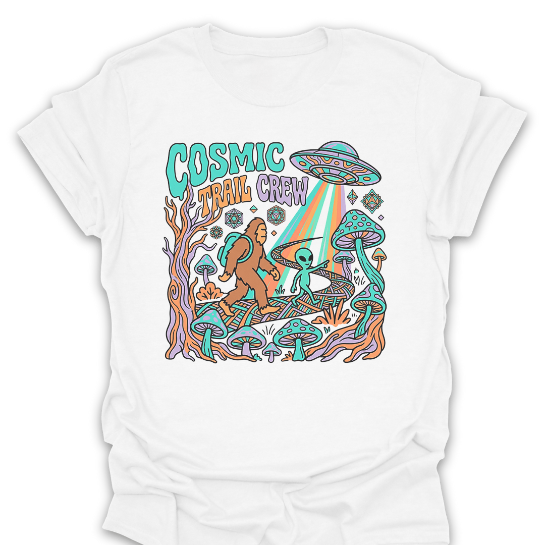 T-Shirt White / S Bigfoot Meets Aliens Cosmic Trail Crew Tee