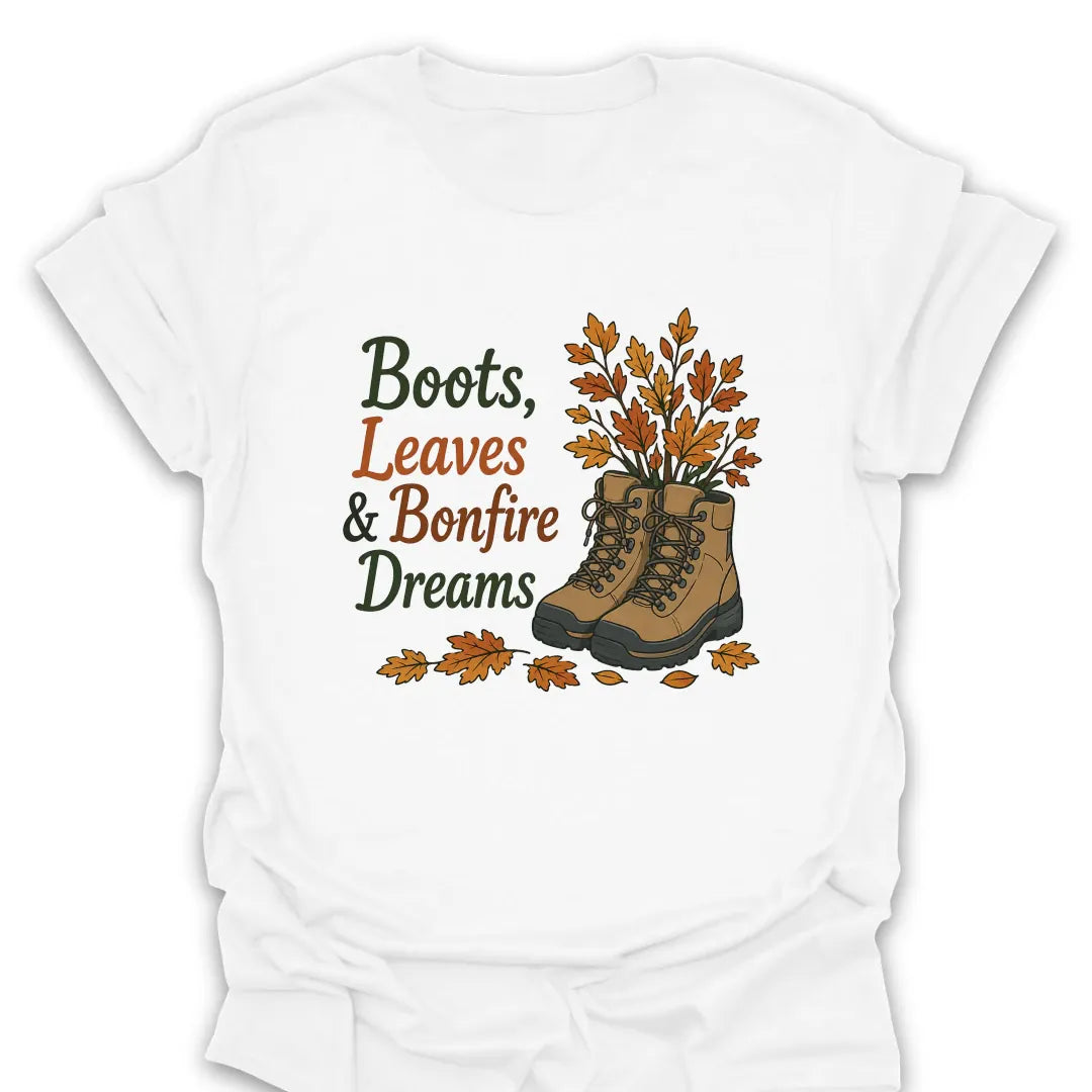 T-Shirt White / S Boots, Leaves & Bonfire Dreams