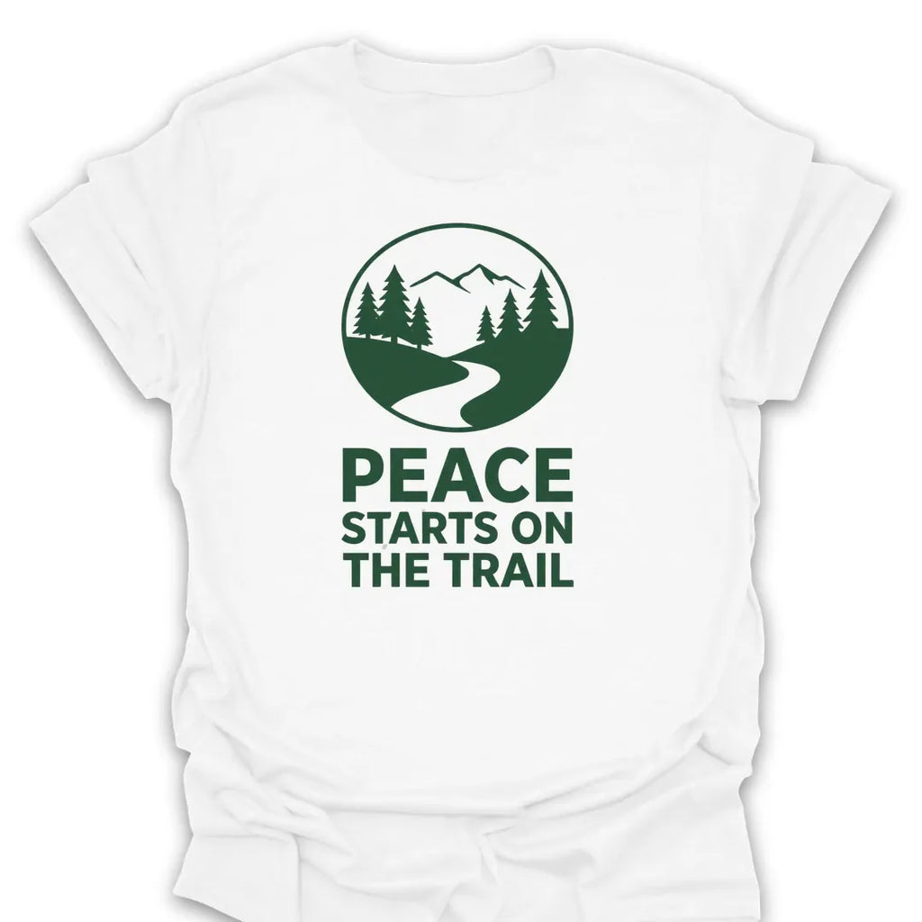 T-Shirt White / S peace-starts-on-the-trail_green