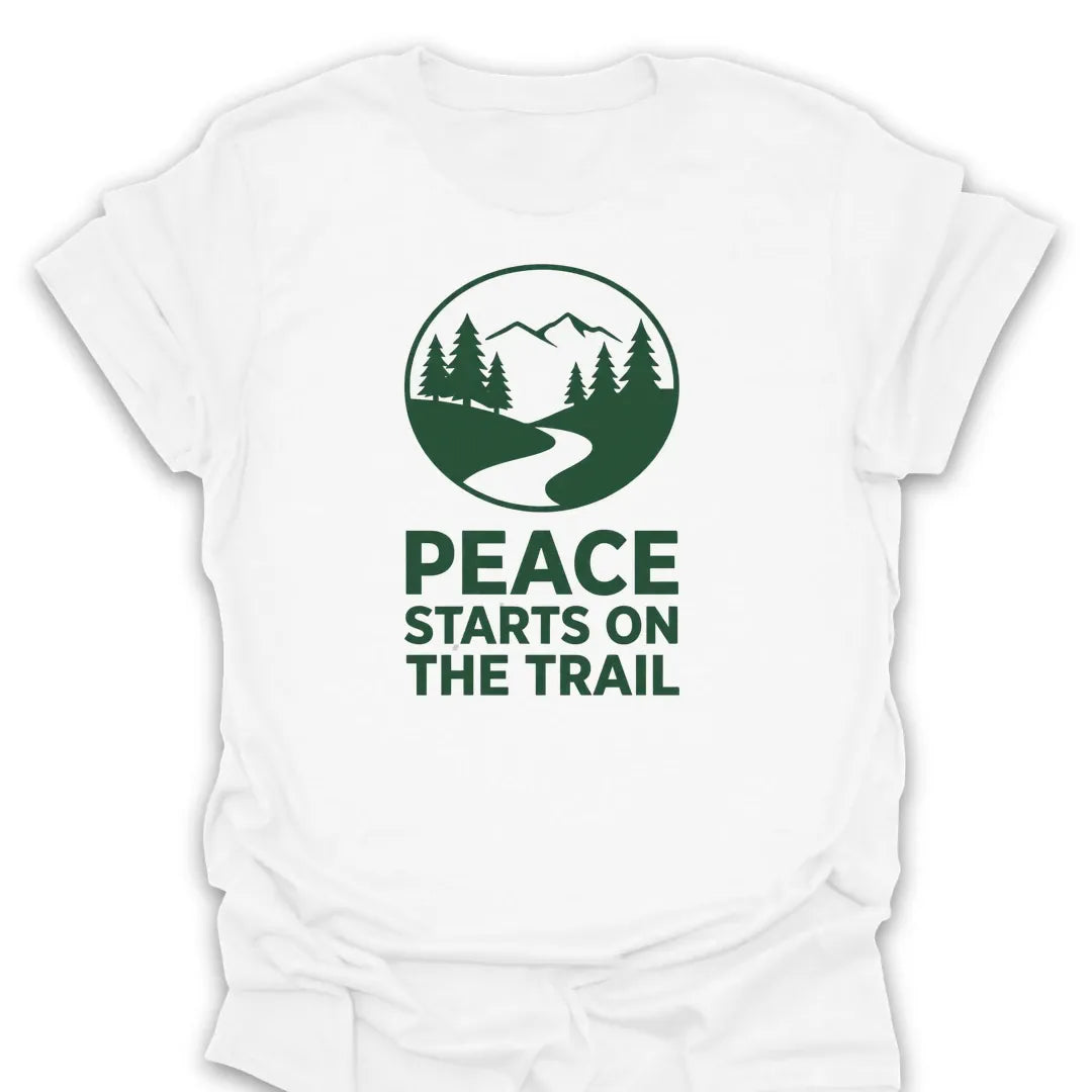 T-Shirt White / S peace-starts-on-the-trail_green